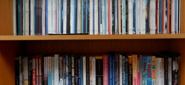 Shelves stacked with Seren books
