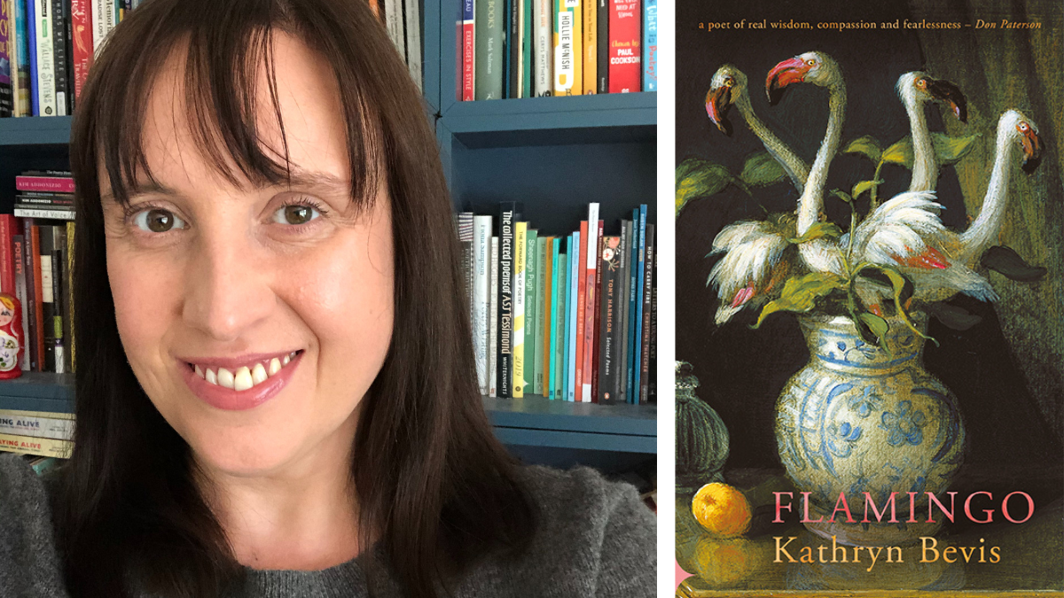 Left: . Right the cover of her book Flamingo