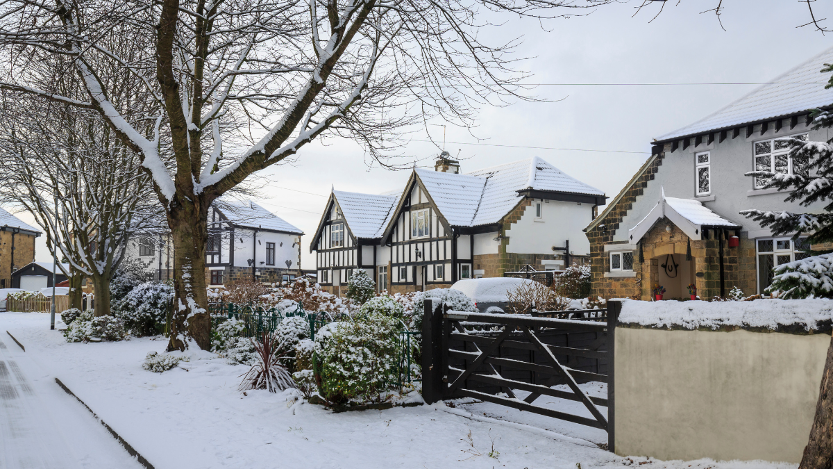 Snowy UK street in the morning