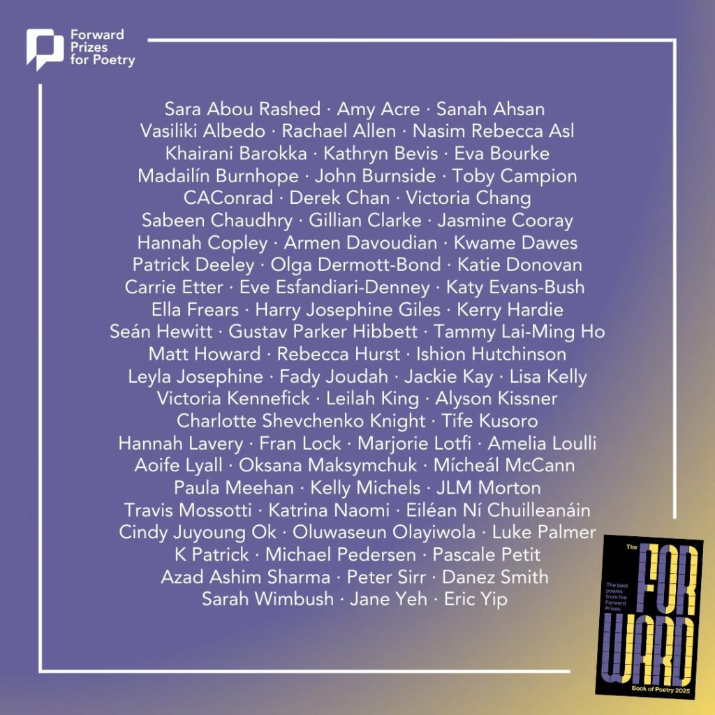 Full list of poets featured in the Forward Book of Poetry 2025