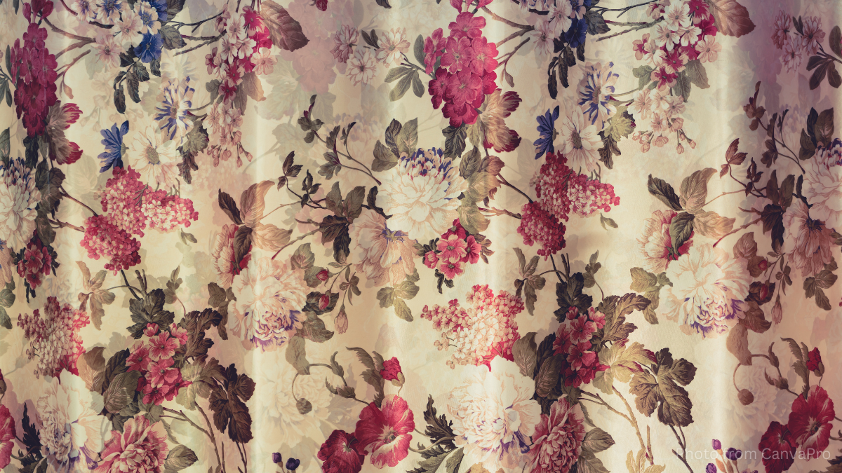 Close up photo of floral curtains