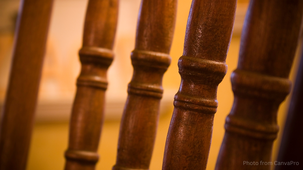 Close up photo of turned wooden spindles