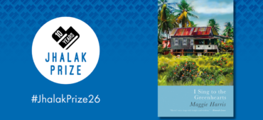 Graphic showing a copy of Maggie Harris' collection alongside the Jhalak Prize logo.