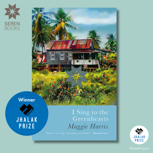 Graphic showing the cover of I Sing to the Greenhearts with the Winner logo for the Jhalak Prize