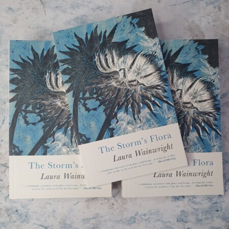 Copies of The Storms Flora laid out against a white marble-effect background.