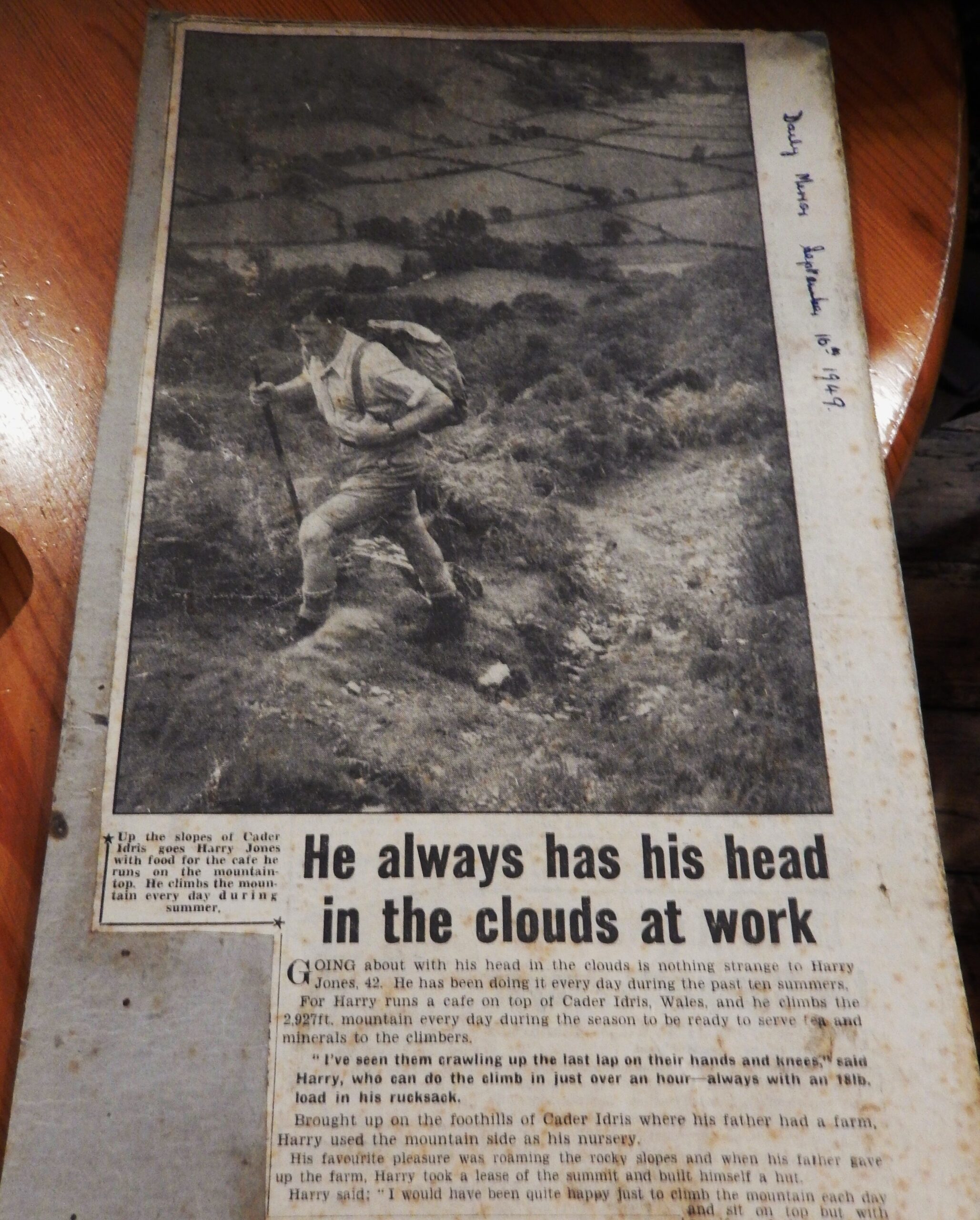 Photo of a newspaper clipping about the cafe on Cader Idris